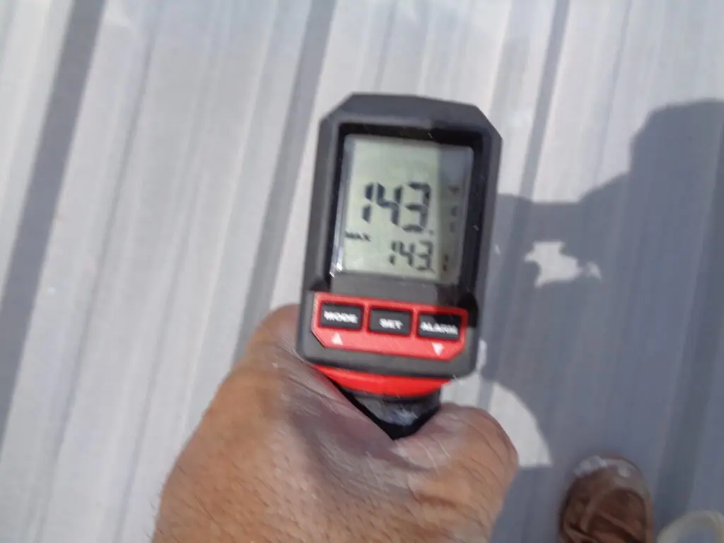 Incredibly hot metal roof before coating with silicone. Cooler by as much as 50*