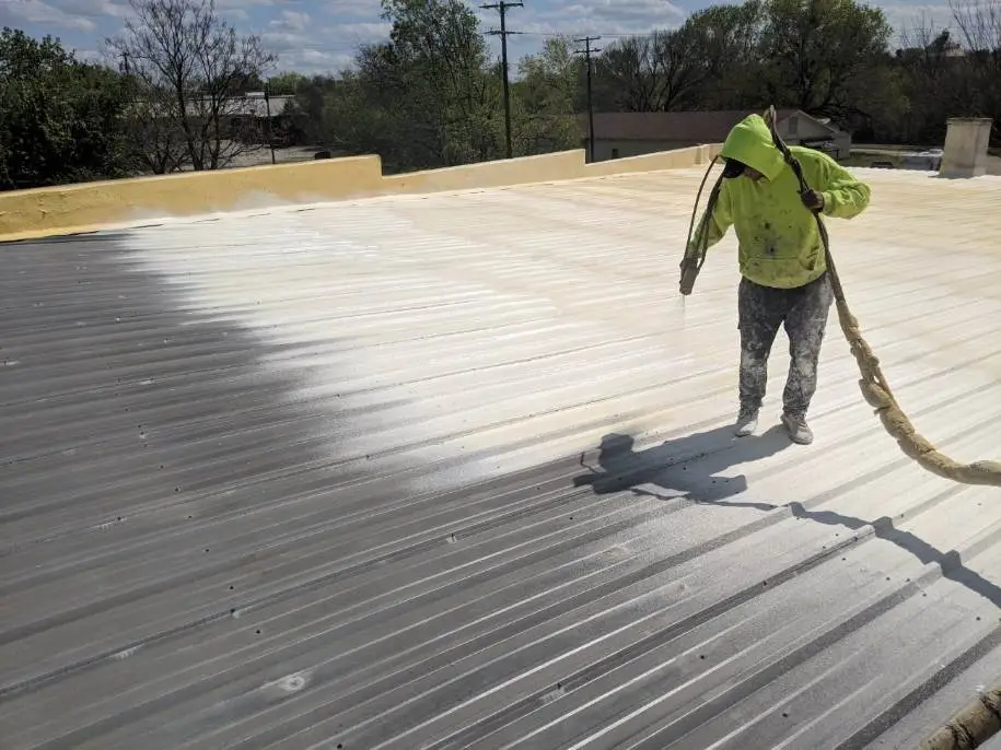 SPF Foam Roofing over metal panel